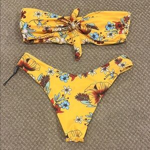 Zaful Yellow Floral Bandeau Bikini with cheeky Bottom
